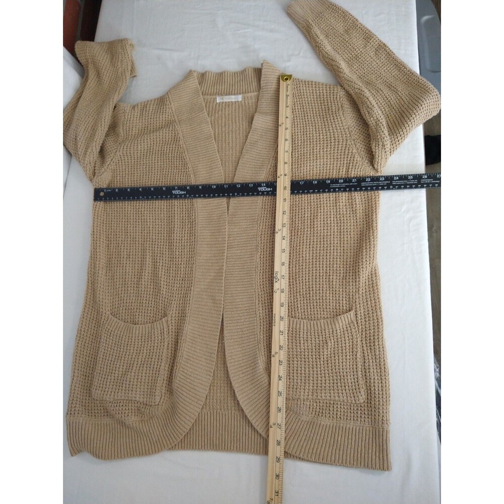 Kirundo Cardigan Size XL Tan Waffle Knit Open Front Long Sleeve Chore Pockets - Picture 11 of 14